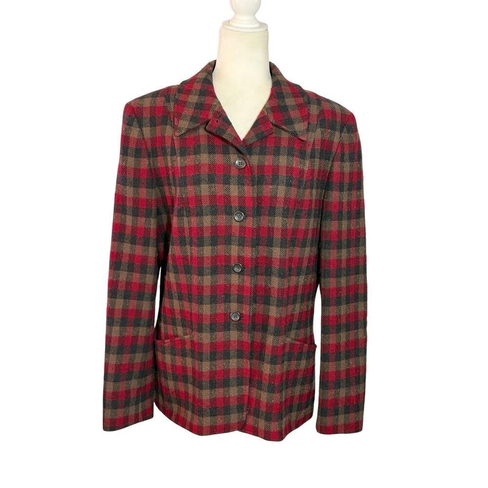 Vintage Pendleton red and black plaid 100% wool blazer - 12T